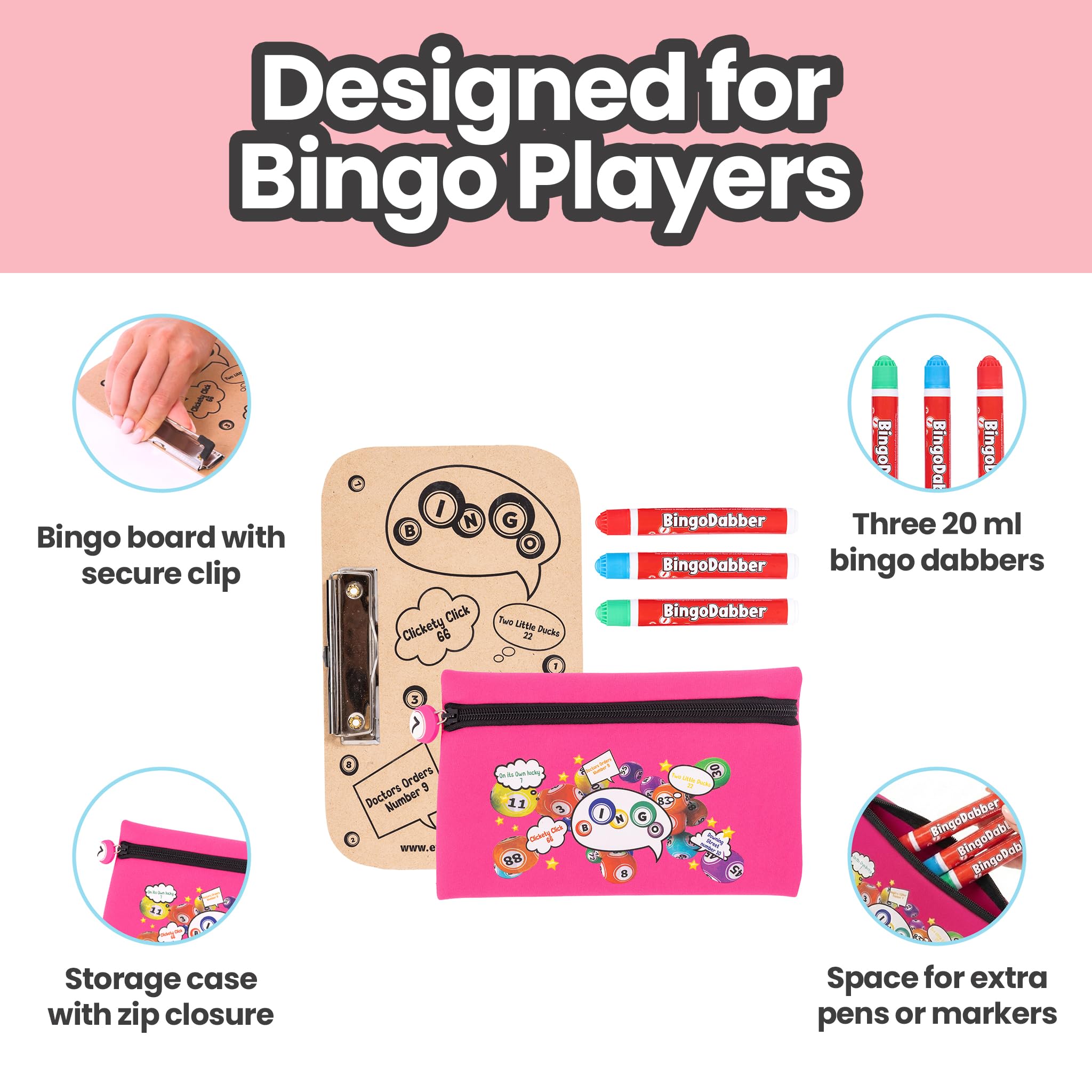 evelay Bingo Dabber Case Holder Gift Set, Cerise, 21.5cm x 14cm - Image 4