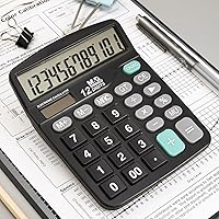 Vista 7 de M&G Calculadora de escritorio Calculadora de oficina de 12 dígitos con pantalla LCD grande, energía solar dual y batería, calculadora de botón