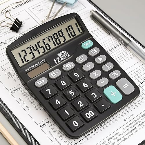 Miniatura 7 de M&G Calculadora de escritorio Calculadora de oficina de 12 dígitos con pantalla LCD grande, energía solar dual y batería, calculadora de botón