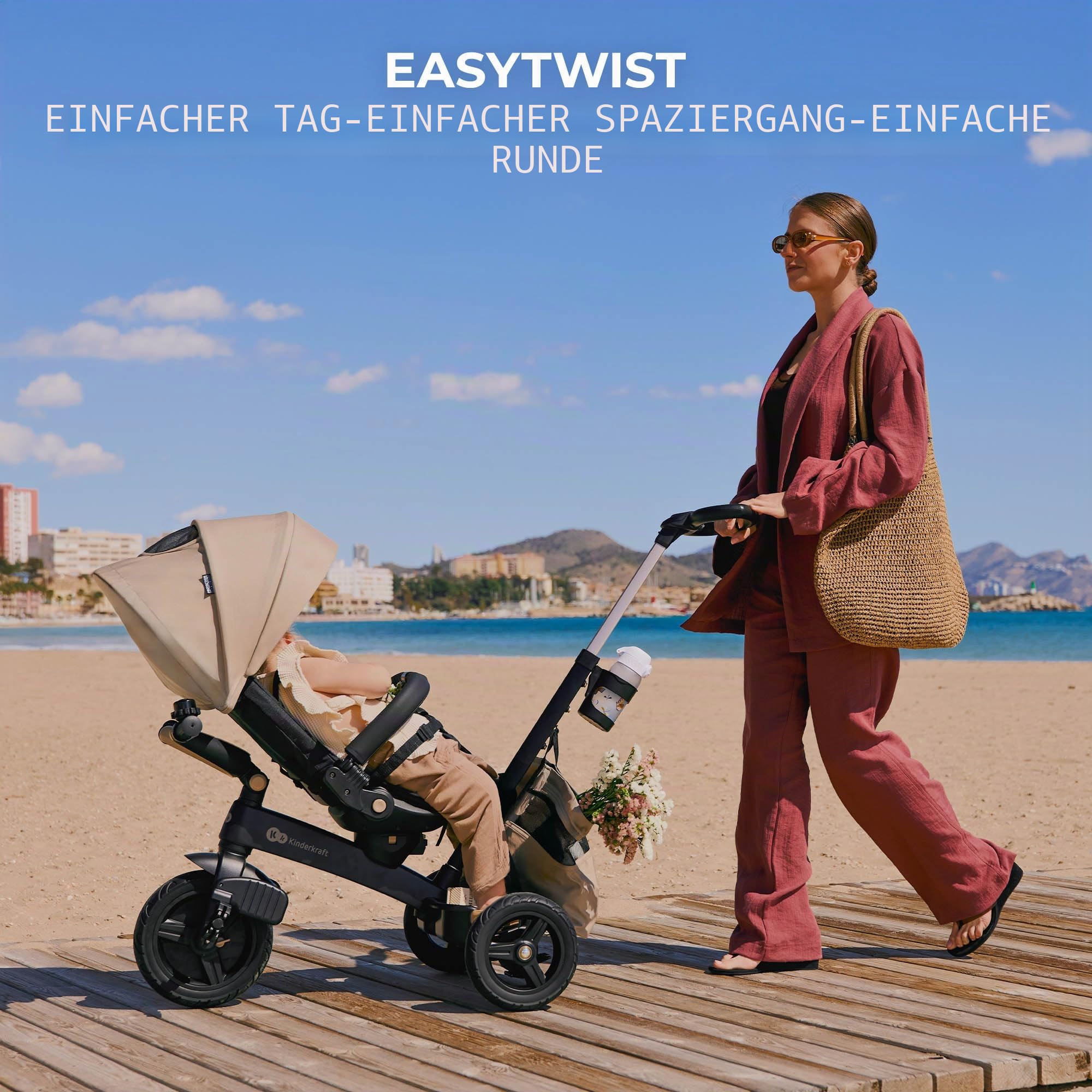 Kinderkraft EASYTWIST evolutionäres Dreirad, ausziehbar, um 360 Grad drehbarer Sitz, für Kinder im Alter von 9 Monaten bis 5 Jahren, Schwarz