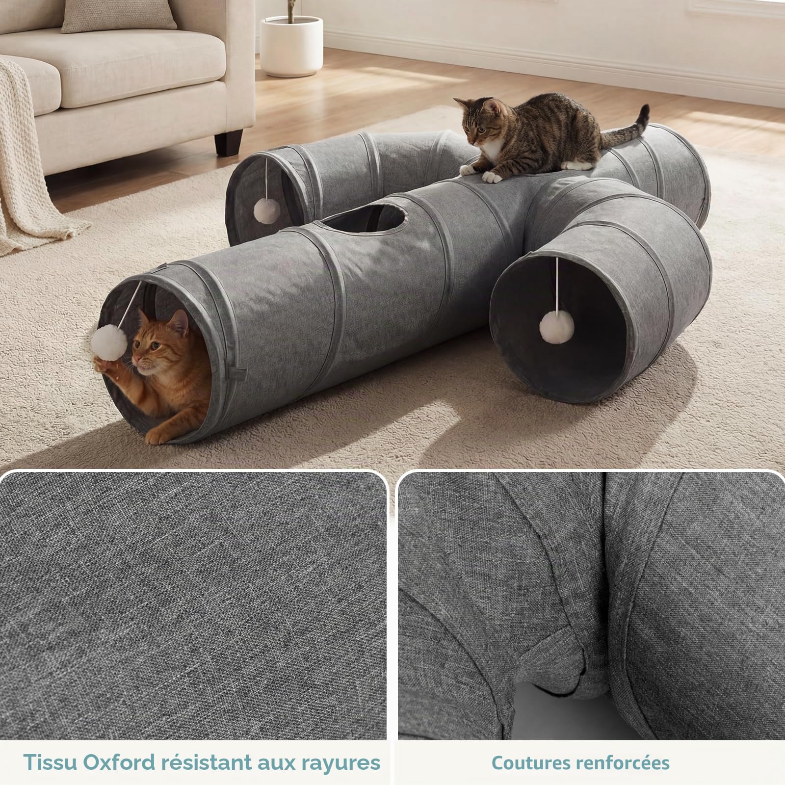 Ownpets Tunnel pour chat en forme de cactus avec tissu Oxford robuste, pliable et résistant à la déchirure, avec plusieurs sorties, boule suspendue et baguette teaser, 25 cm de diamètre