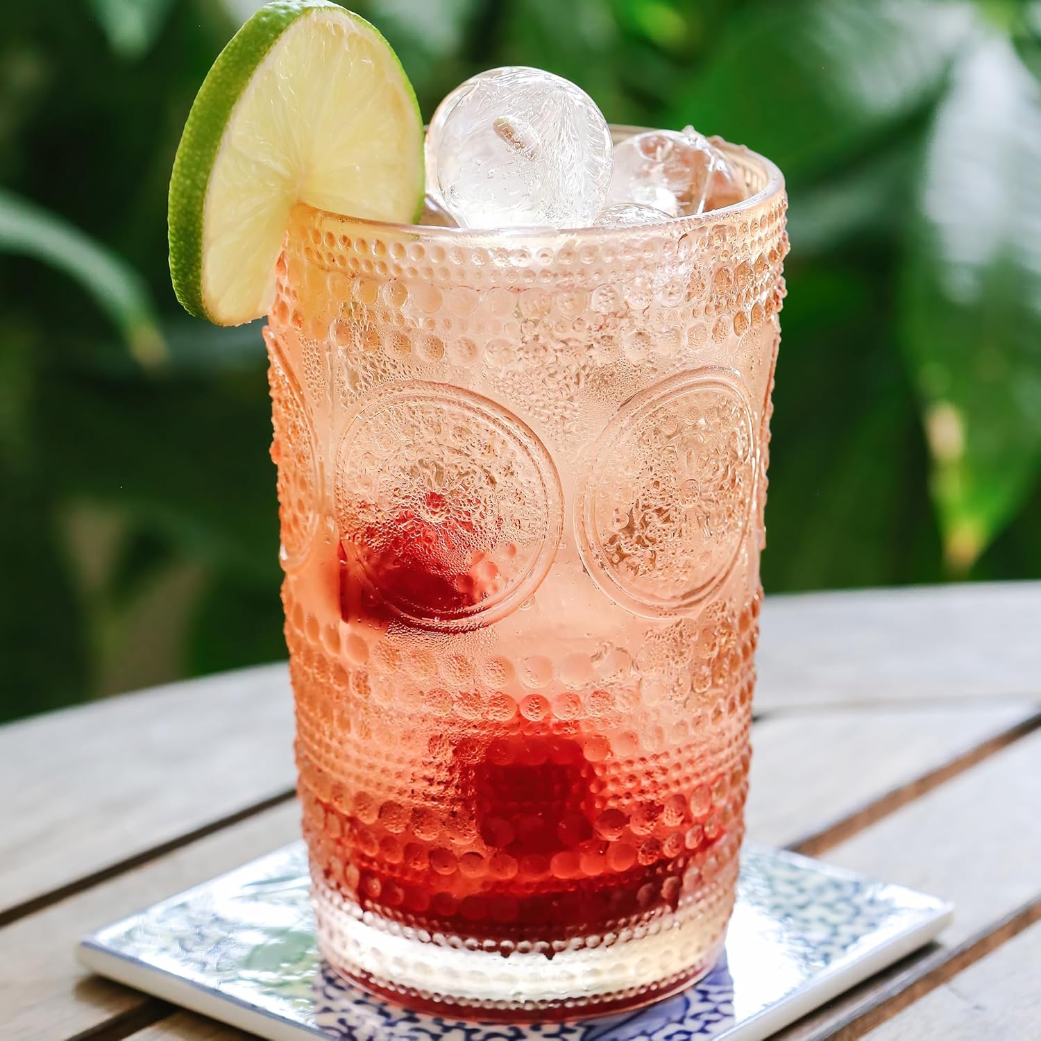 Hobnail Beaded Floral Rose Gold Drinking Glasses Set of 6, (13 oz) Vintage Glassware Set by Kate Aspen| Cocktail Glass Set, Juice Glass, Water Cups | Great Hostess Gift & Gift for New Home Owners