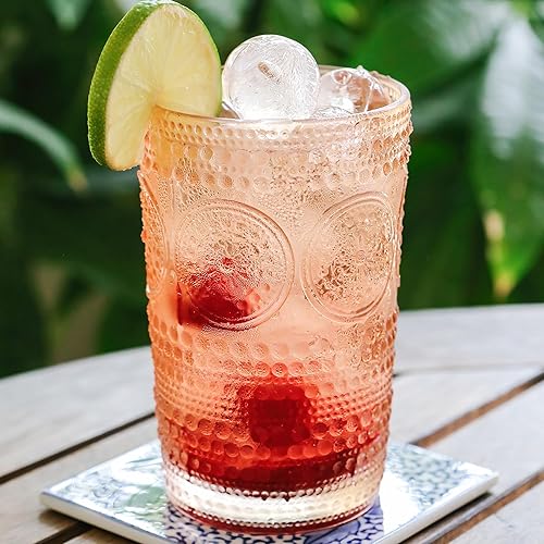 Kate Aspen Hobnail - Juego de 6 vasos de bebida con cuentas florales de oro rosa (13 onzas), juego de cristalería vintage, juego de vasos de cóctel,