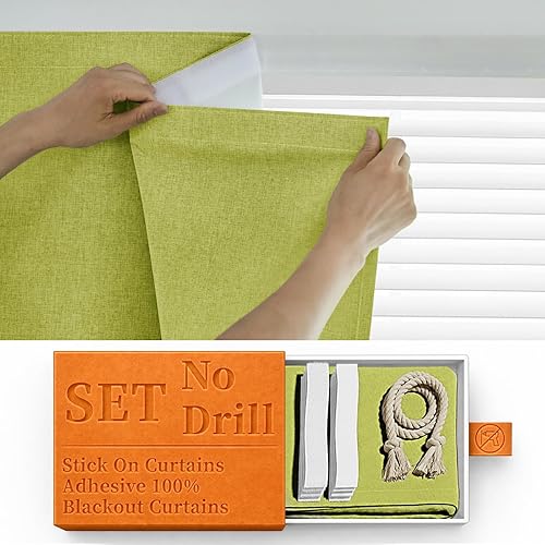 Miniatura 15 de 100% Cortinas adhesivas con cinta mágica para oscurecimiento total, cortinas enrollables para ventanas sin necesidad de perforación, autoadhesivas,