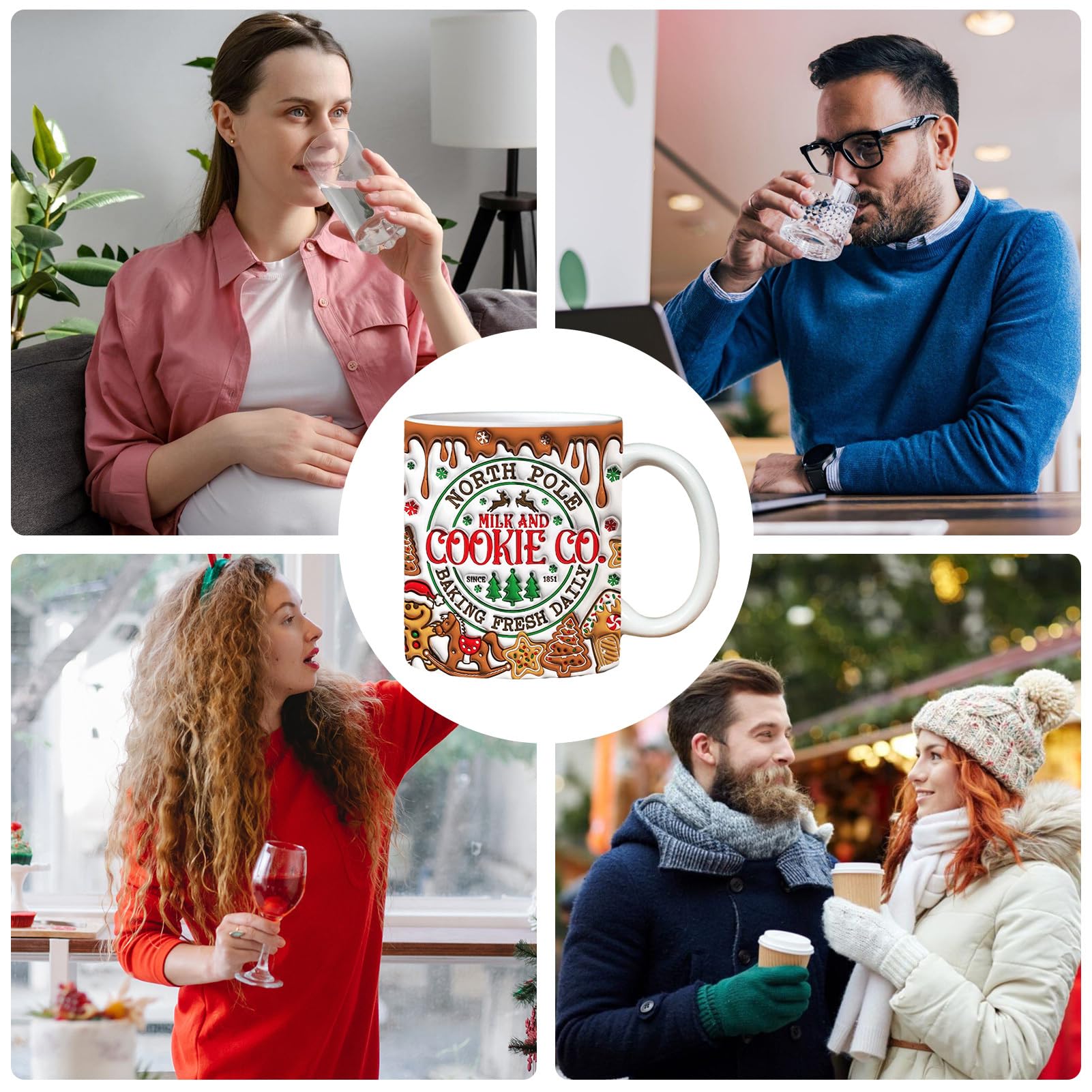 Veeteah Tazza da caffè Natalizia,Tazza Festiva per Decorazioni Natalizie | Tazza in Ceramica da 350 ml per Decorazioni da tavola, Pittura, bomboniere, Forniture per Feste di Natale, Decorazioni