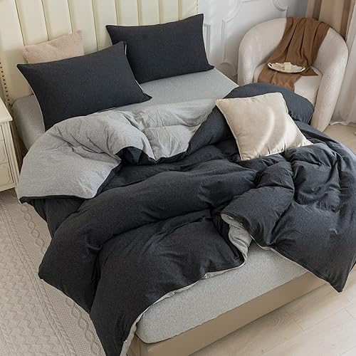 Miniatura 52 de PURE ERA Juego de funda de edredón de punto de jersey, 100% algodón, súper suave y cómodo, juego de ropa de cama de 2 piezas con cierre