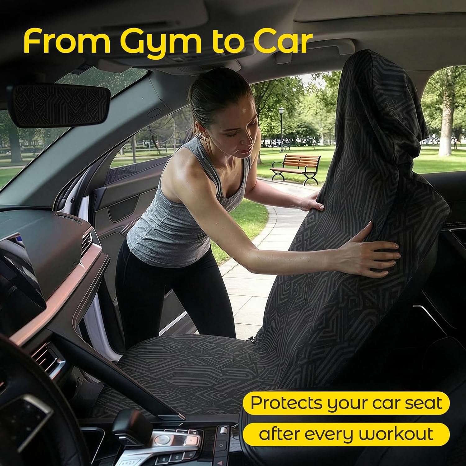 Car Seat Towel Cover - Sweat Absorbing Microfiber Towel for Car Seat After Gym, Workout & Beach - Washable Seat Protector, Universal Fit for Cars, Trucks, SUVs - Geometric