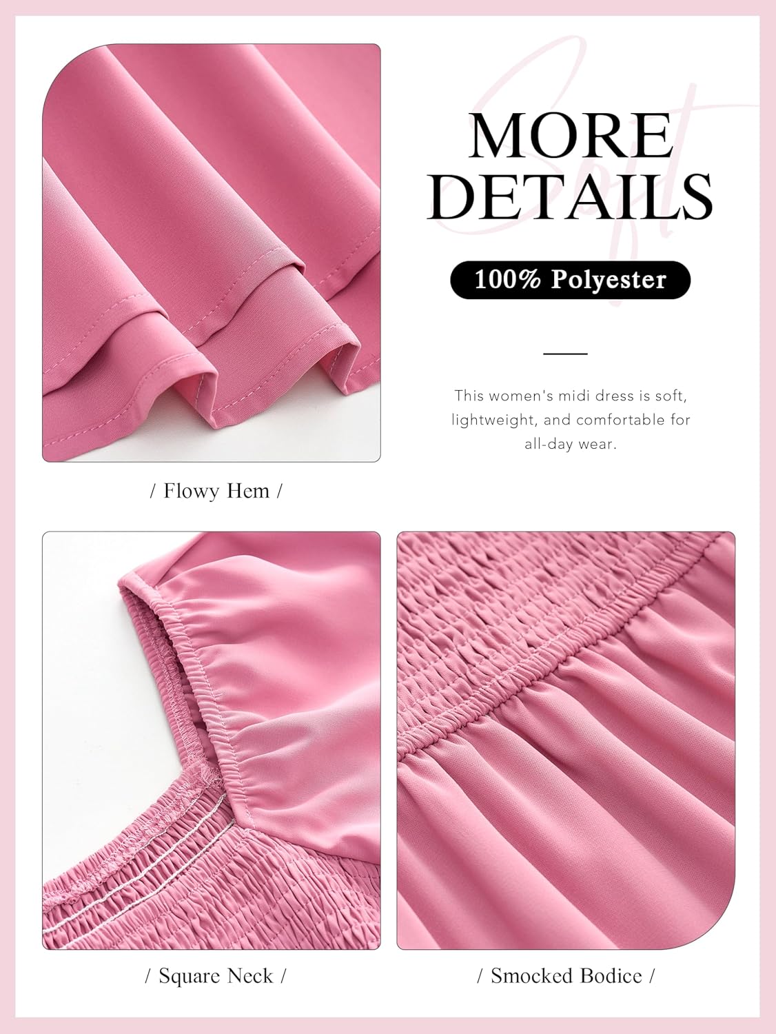 MASCOMODA Womens Summer Casual Midi Dress Square Neck Ruffle Short Sleeve Smocked High Waist A Line Wedding Guest Dresses - Image 6