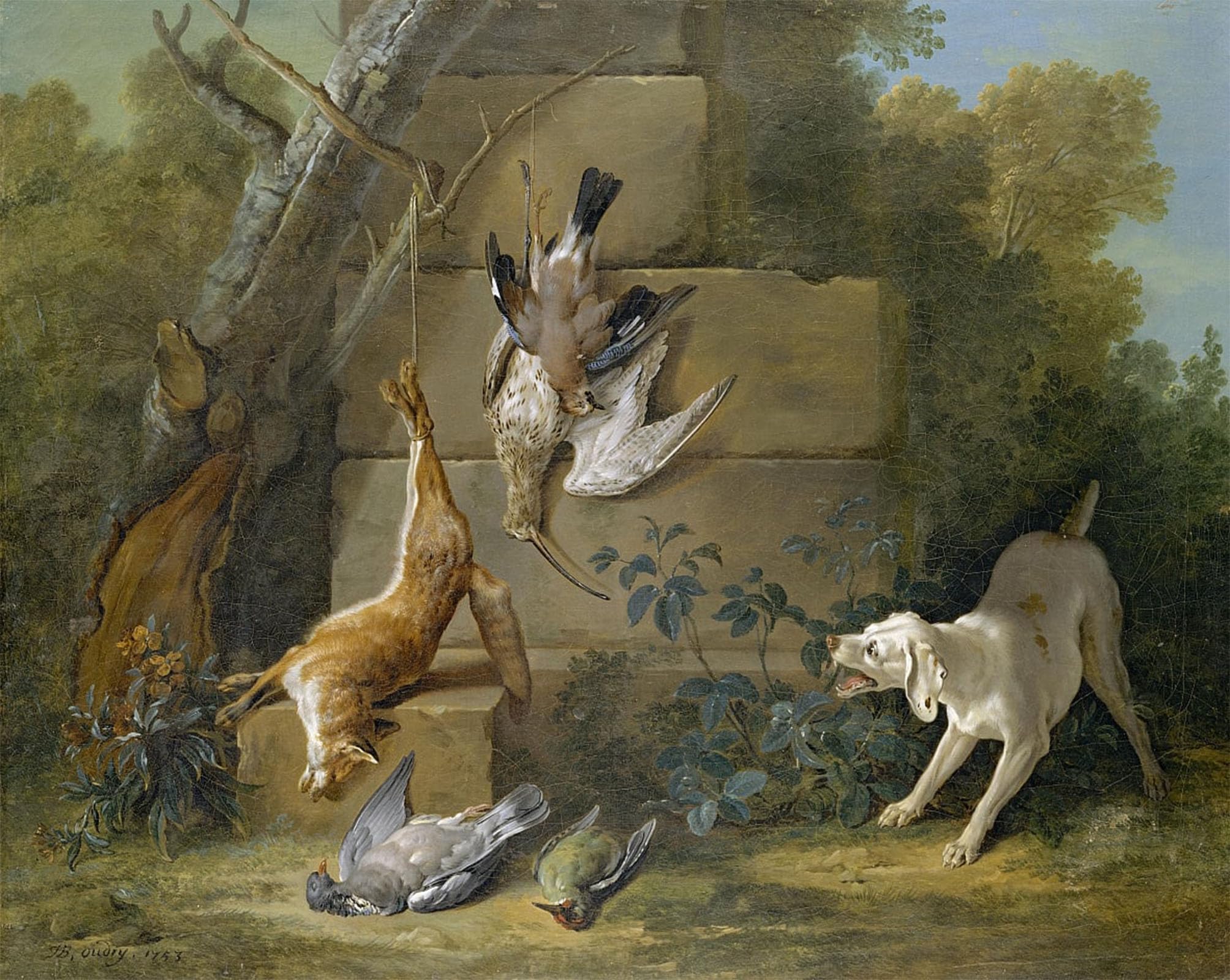 Impression toile moderne Dog Guarding Dead Game Oudry tableau salon