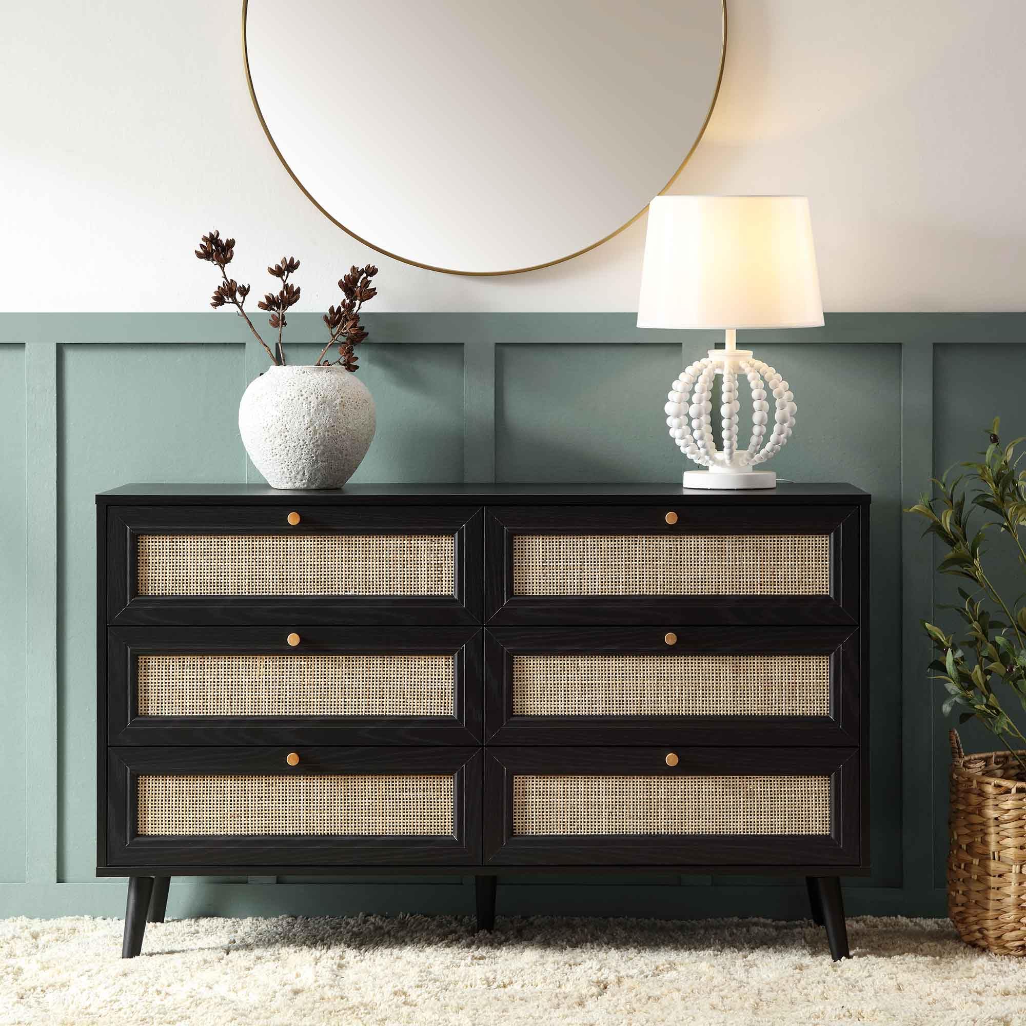 Pore Rattan Chest of Drawer for Home & Office |6 Drawer Chest for Storage |Mango Wood, Black Matt |Perfect for Giftings-image-36