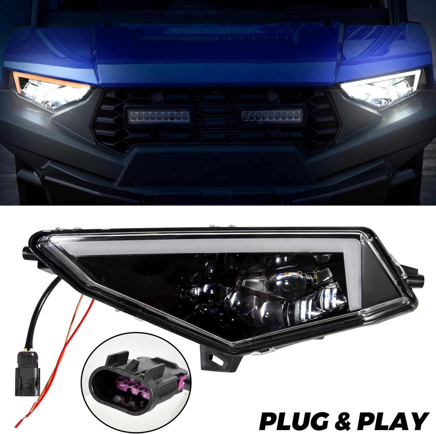 SAUTVS Ranger 570 SP Headlights Assembly, LED Head Lights Front Lamps with High-Low Beams DRL Turn Signal Light for Polaris Ranger SP 570 / Crew SP 570 2022 2023 2024 2025 Accessories (One Pair)