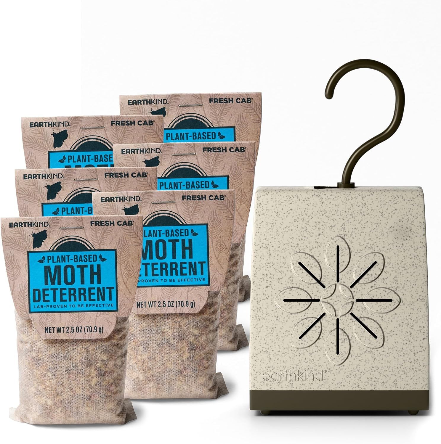 EarthKind Fresh Cab Moth Deterrent - Moth Deterrent for Closet, Pantry & More - DIY Pest Control Pouches - Cedarwood Oil & Geranium Oil - New Packaging - 6-Pack, Extended Release Pouch Pod