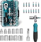 LIBRATON 24PCS Universal Socket & Ratchet T-Handle Screwdriver Set with Multi Bit Set, Magnetic Ratcheting Handle, Socket Adapter, with Storage Case, for DIY, Auto Repair