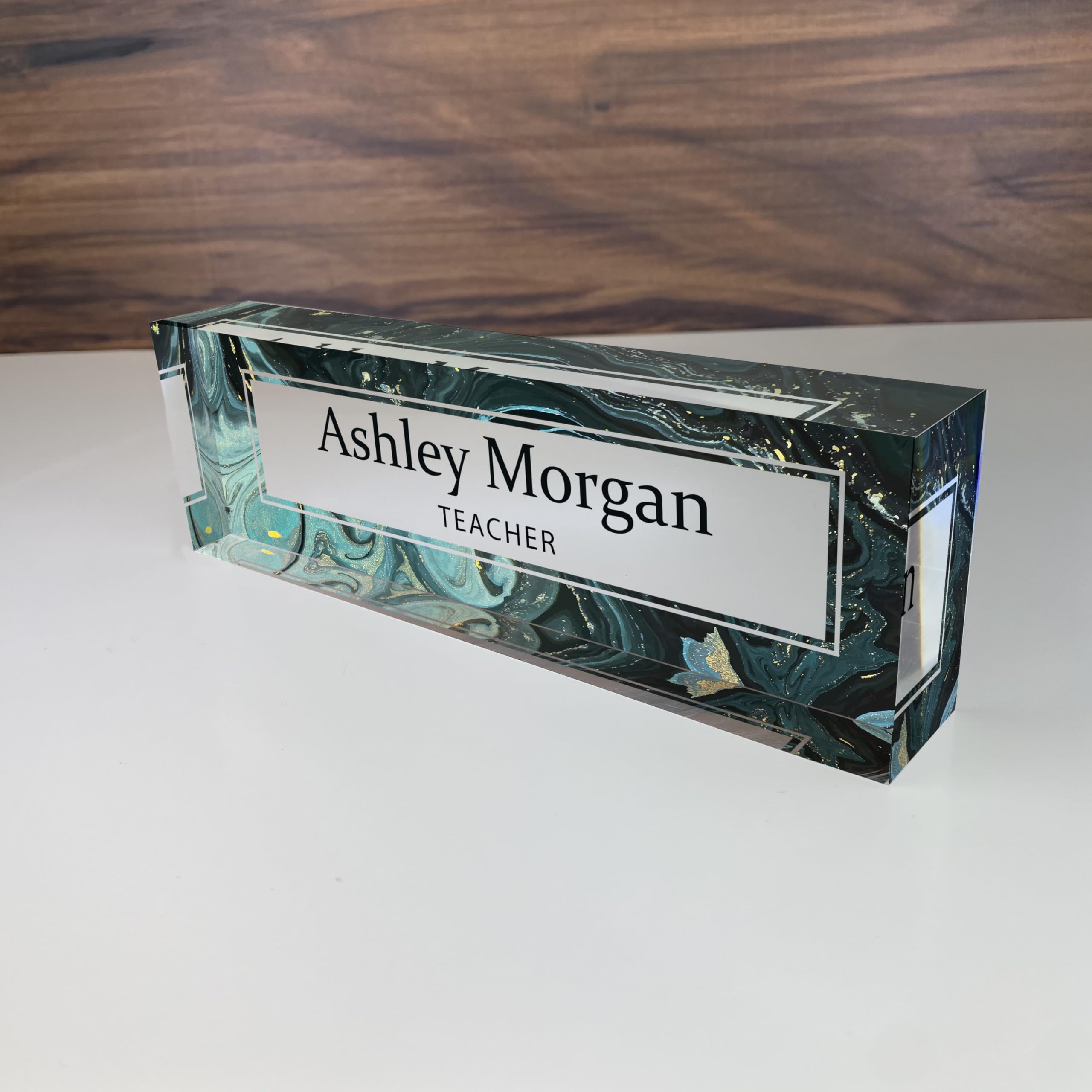 Artblox Personalized Desk Name Plate, Custom Acrylic Name Plate, Gift for Her, Dad, Boss, Office Decor, Custom Desk Sign, Unique Desk Accessories, Green Marble
