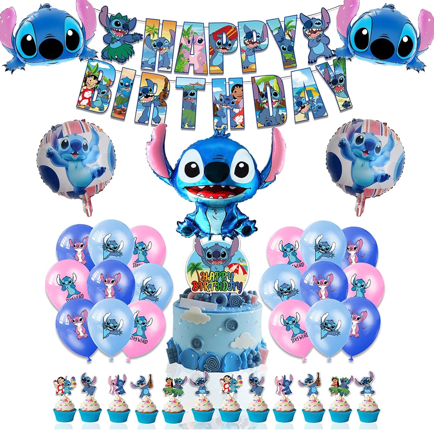 Educatgame Stitch Birthday Decorations Set of 37,Stitch