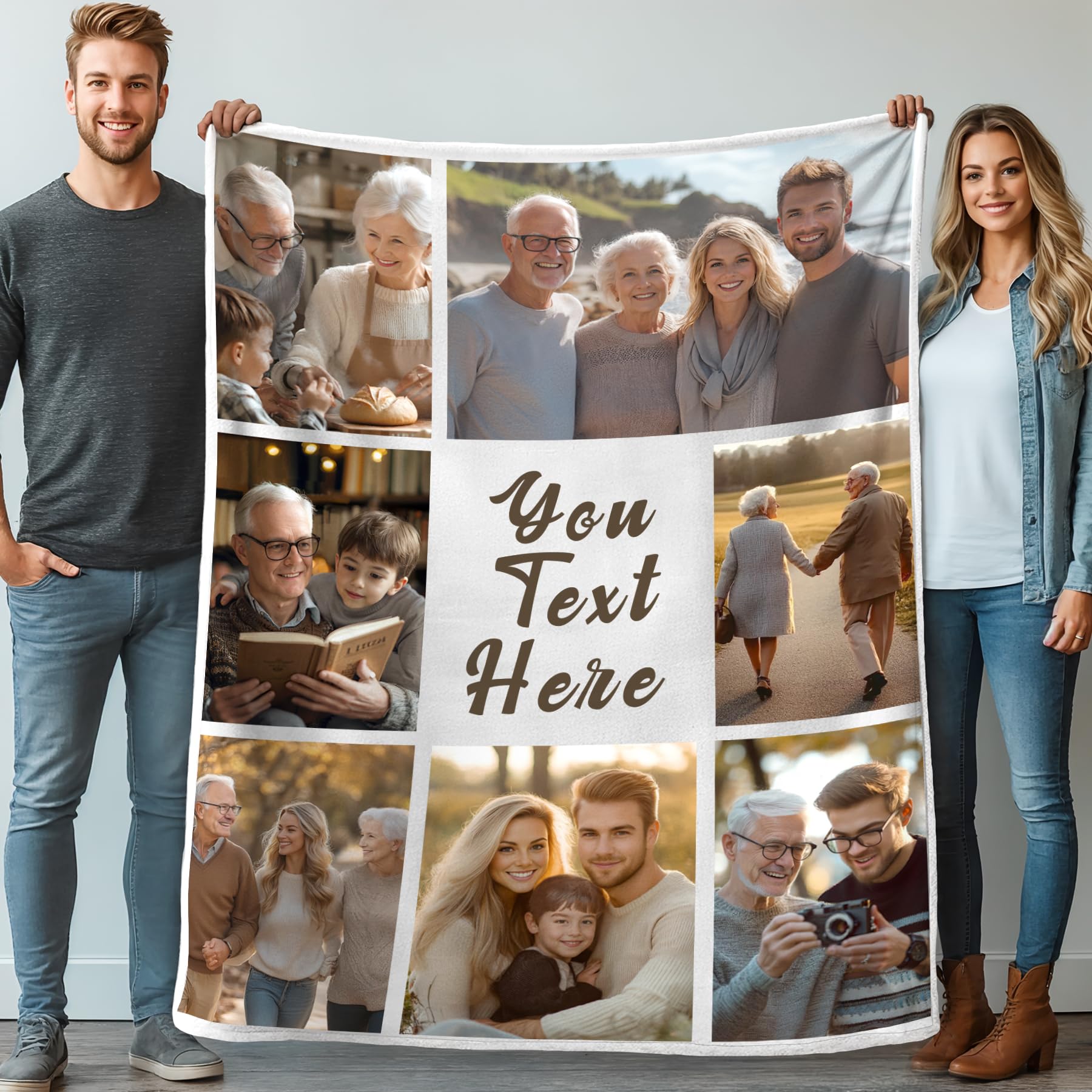 Stepdiy Personalised Blanket with 7 Photos Text, Customised Blanket for Adult Kid Couple, Personalised Gifts for Mom Dad, Christmas Valentines Birthday Gifts for Boyfriend Girlfriend 100x130cm — image 1