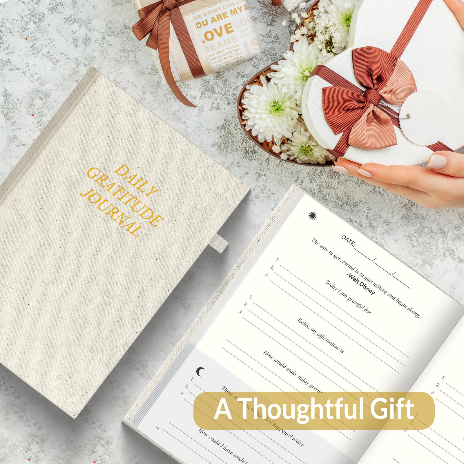 SUNEE Diario giornaliero della gratitudine, semplice diario di 5 minuti per la riflessione quotidiana, costruire positività e consapevolezza, planner minimalista senza data per donne e uomini (beige)