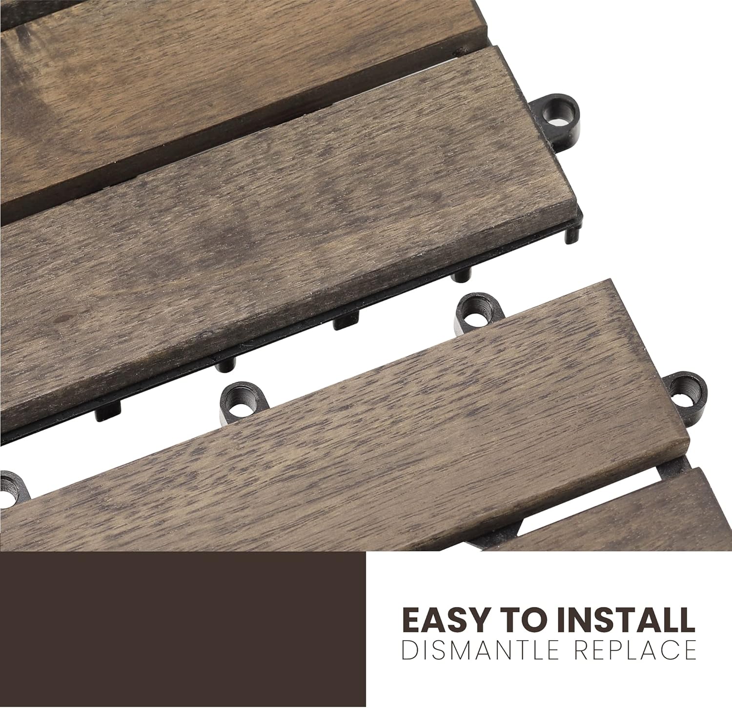 Solid Wood Interlocking Flooring Tiles, (12" x 12"). (6 Slat, Walnut Color, 1 Tile Sample) : Tools & Home Improvement
