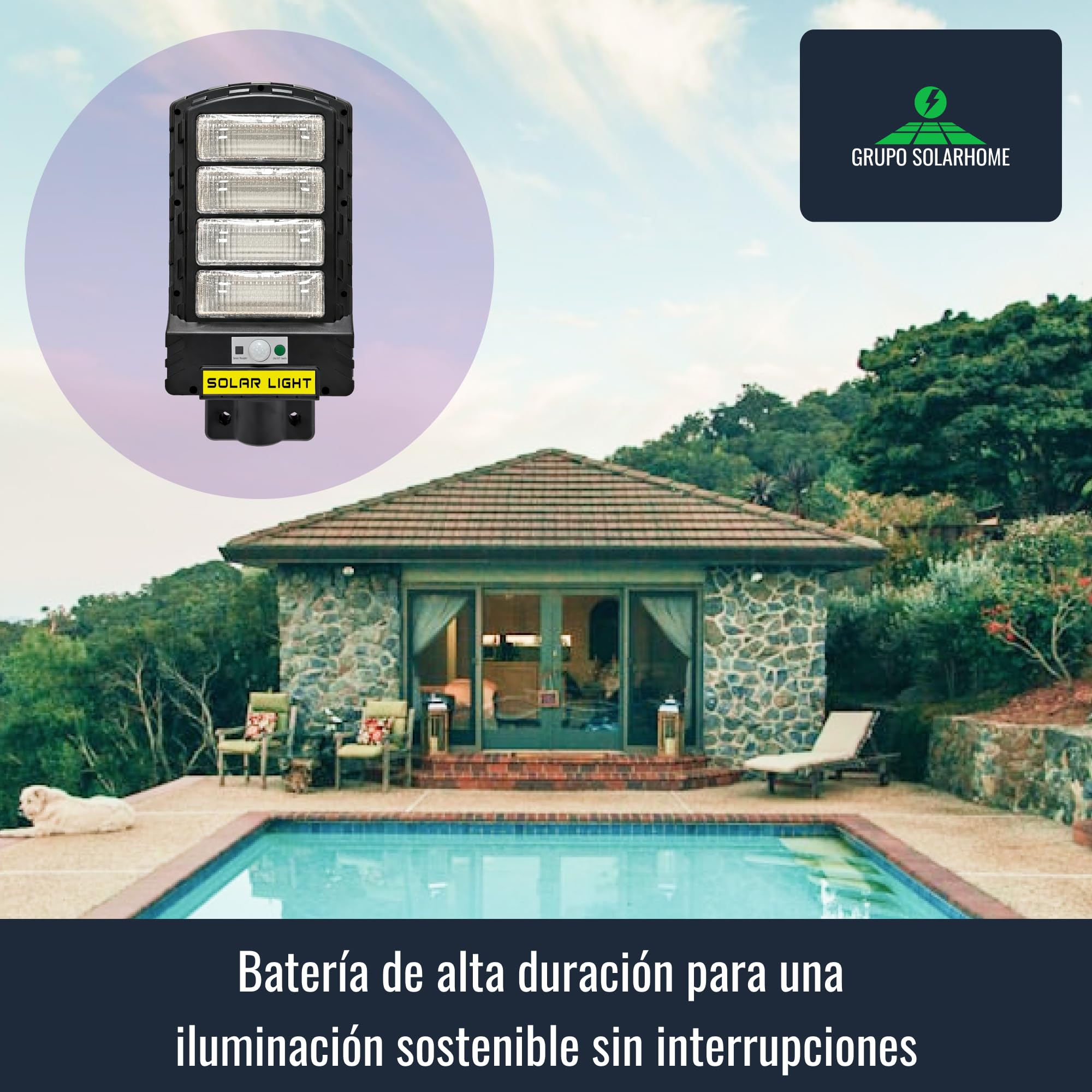 Farola Solar Exterior LED 300W | Lampara Solar Exterior Jardin | Luz Solar Exterior | 6000 Lúmenes | 48H Autonomía | Mando a Distancia | IP65 Impermeable | SET de Montaje Incluido (4)