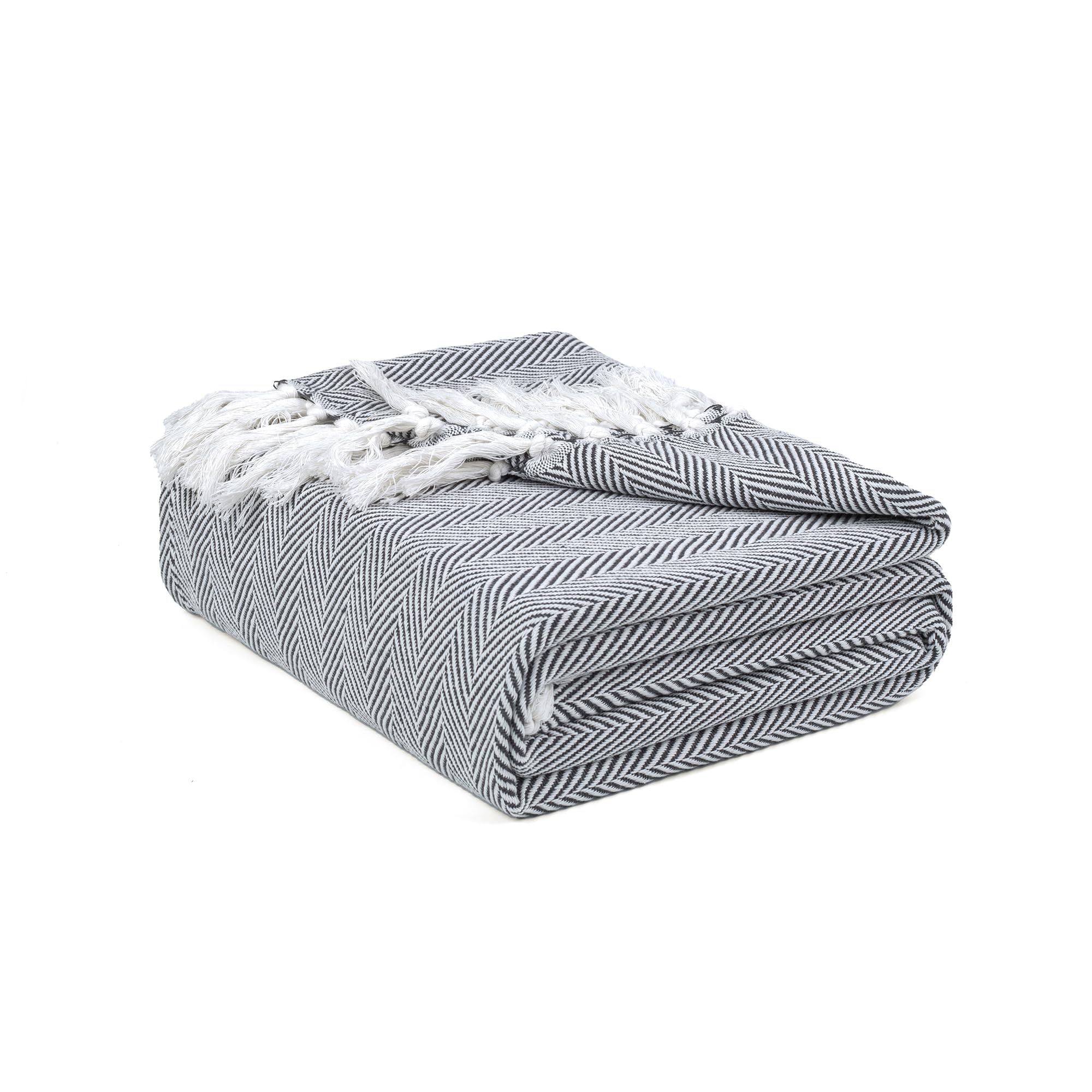 EHC Herringbone Throw, Handwoven Large Cotton Throws for Sofas Bed Sofa Settee Couch Reversible Bed Cover Over Blanket, Single 127 x 152 cm, Navy Blue
