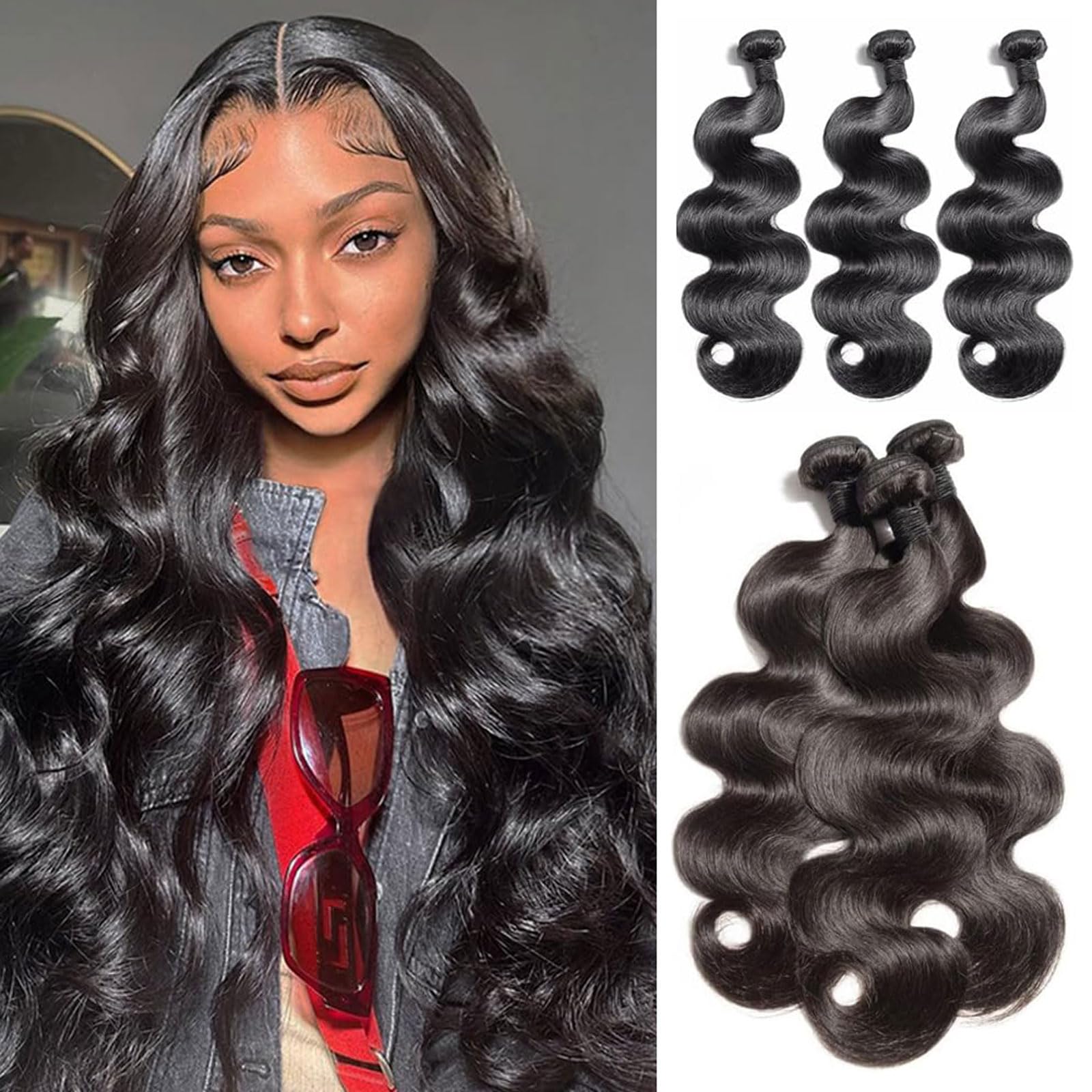 12A Human Hair Bundles 14 14 14 Inch Raw Body Wave 3 Bundles Human Hair 100% Unprocessed Brazilian Virgin Hair Quick Weave Extensions Natural Black