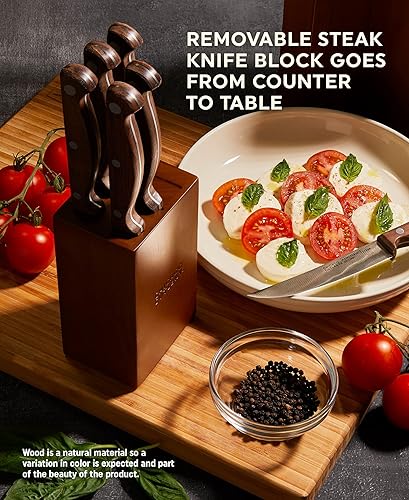 Miniatura 5 de Chicago Cutlery Racine - Juego de 12 cuchillos de cocina de bloque de madera, juego de bloques de cuchillos de acero inoxidable, cuchillos para