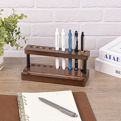 Miniatura 3 de Soporte de madera para bolígrafo, soporte de madera para lápices, soporte de exhibición de plumas estilográficas con 9 ranuras y soporte para