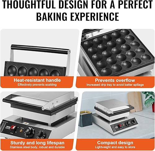 Miniatura 5 de VEVOR Mini máquina holandesa para panqueques, 25 piezas de 1.693 in de diámetro, 1700 W, parrilla eléctrica comercial, acero inoxidable
