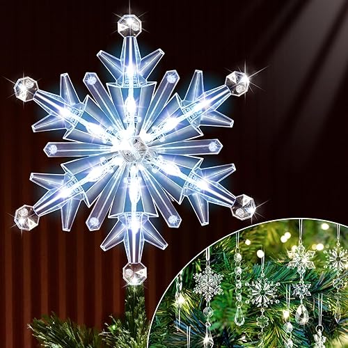 Simgoing 13 piezas de decoración de árbol de Navidad con forma de copo de nieve y estrella iluminada con cristal de carámbano colgante, decoración