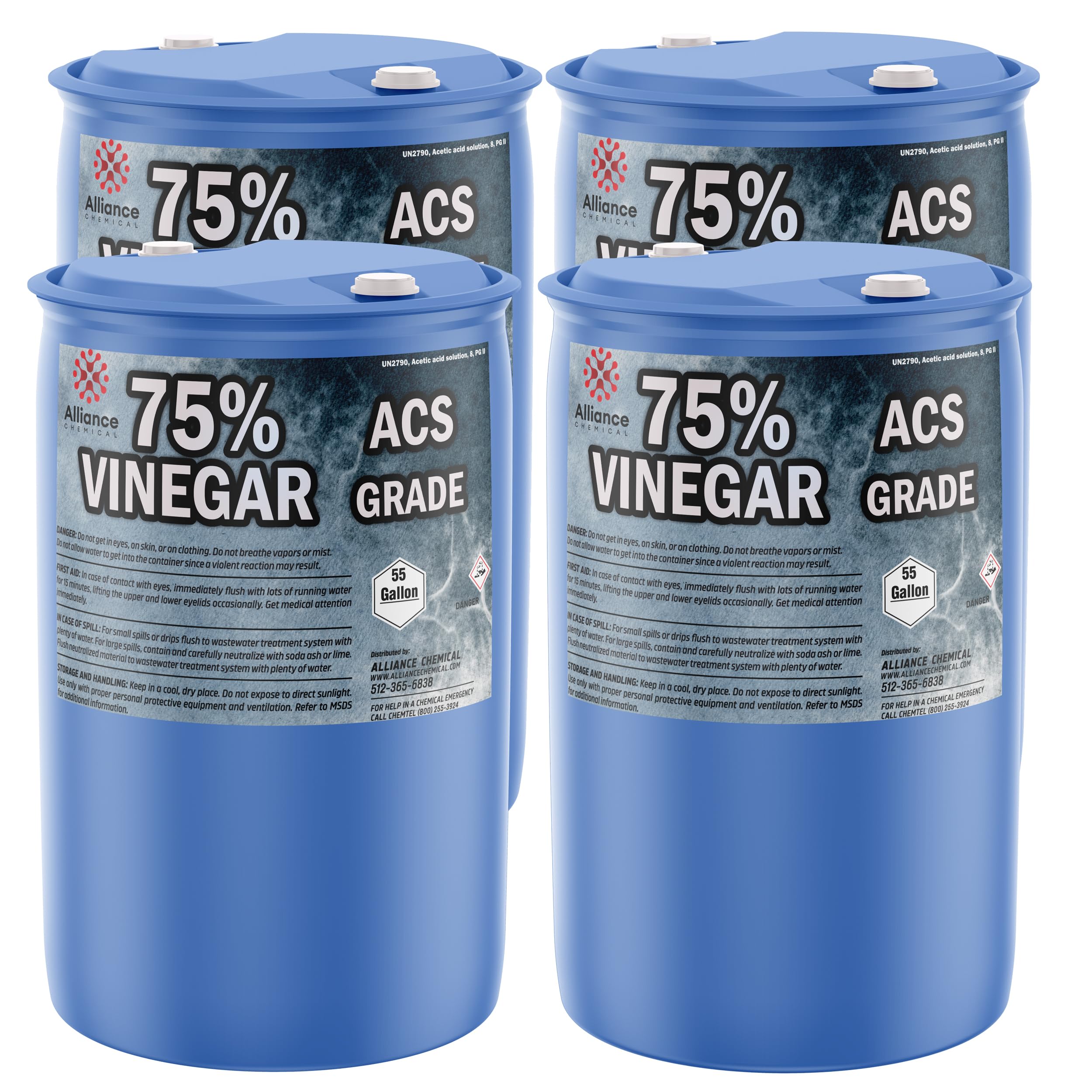 75% Vinegar ACS Grade - 4 x 55 Gallon Drums - High-Quality Acetic Acid for Industrial and Laboratory Use