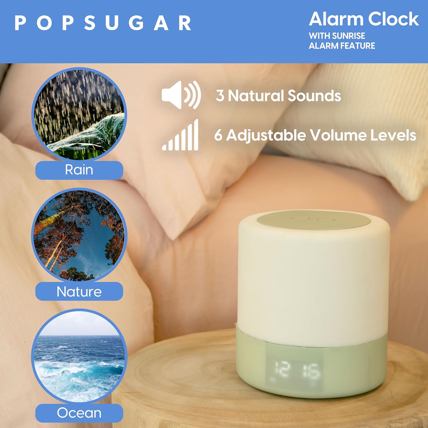 POPSUGAR Sunrise Alarm Clock with natural sound options