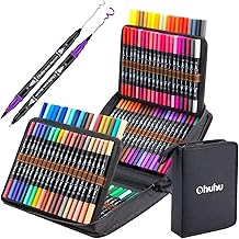 Ohuhu Markers for Coloring Books: 120 Colors Brush Pens Dual Brush Fine Tip Drawing Pens Water-Based Coloring Markers for Adults Artist Calligraphy Sketching Bullet Journal with Carrying Case -Maui