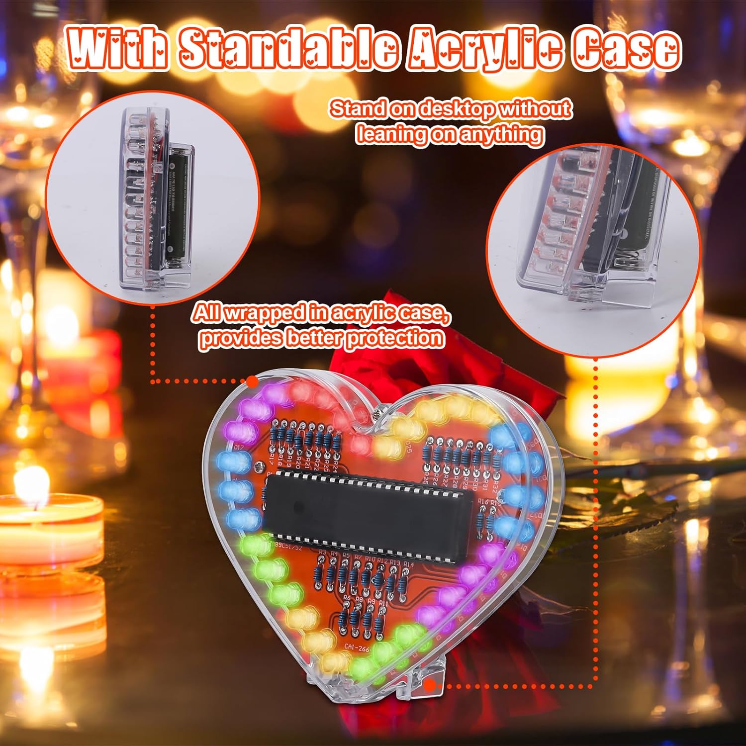 Assembled heart-shaped LED light with acrylic case