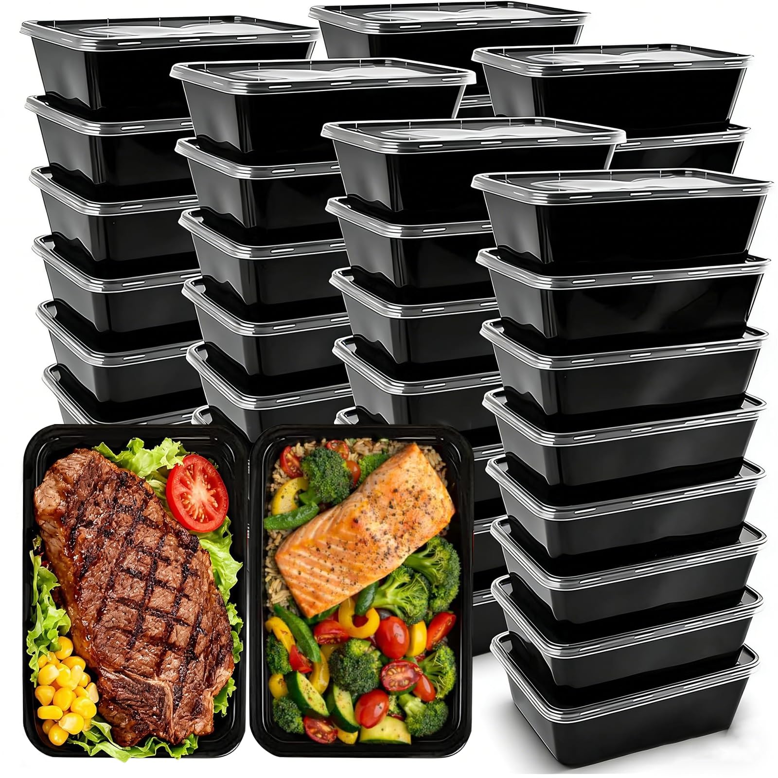 50-Pack Meal Prep Containers, Single Compartment with lids, 26 OZ. | Reusable Microwave D…