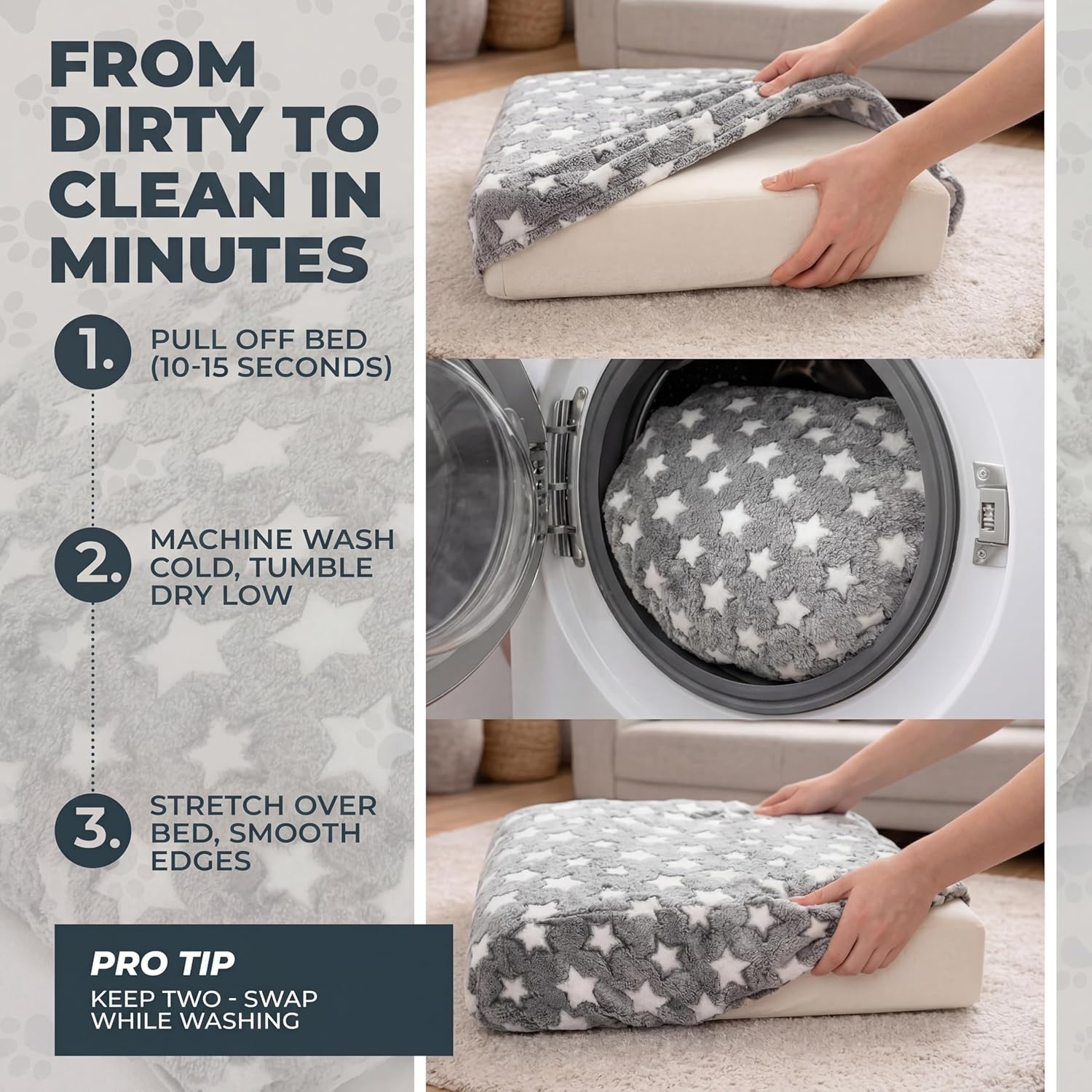 Youyole Large Washable Dog Bed Cover Replacement Waterproof Rectangle Bed Cover for Dog Gray Pet Beds Protector Sheet with Lovely Star Print for Donut Beds & Pet Couch, 36 x 27 x 6 inch