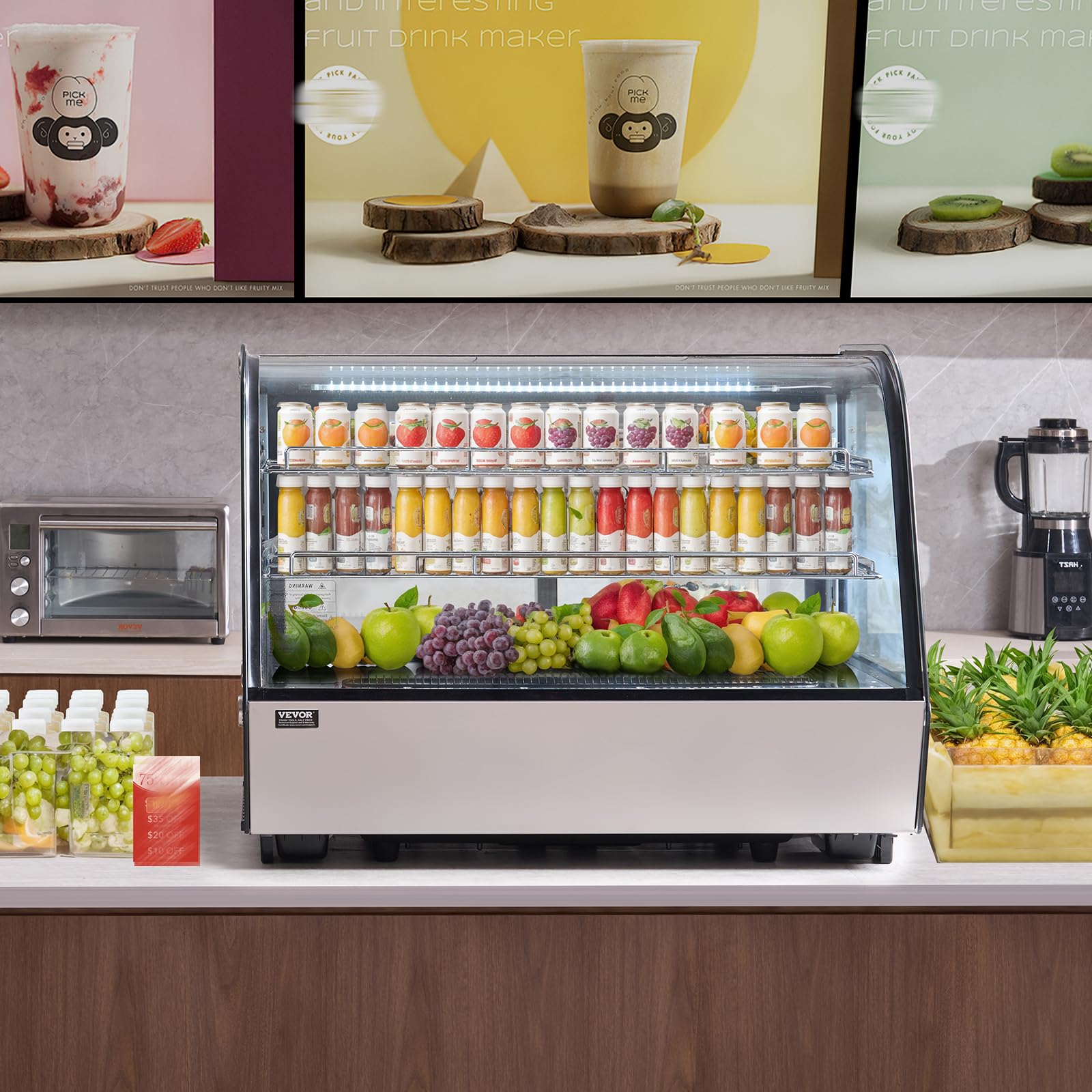 VEVOR Vetrina Refrigerata da 146 L Vetrina Espositiva per Pasticceria da Banco a 2 Livelli, Frigorifero Commerciale con Illuminazione a LED, Raffreddamento TURBO, Raffreddamento ad Aria Senza Brina
