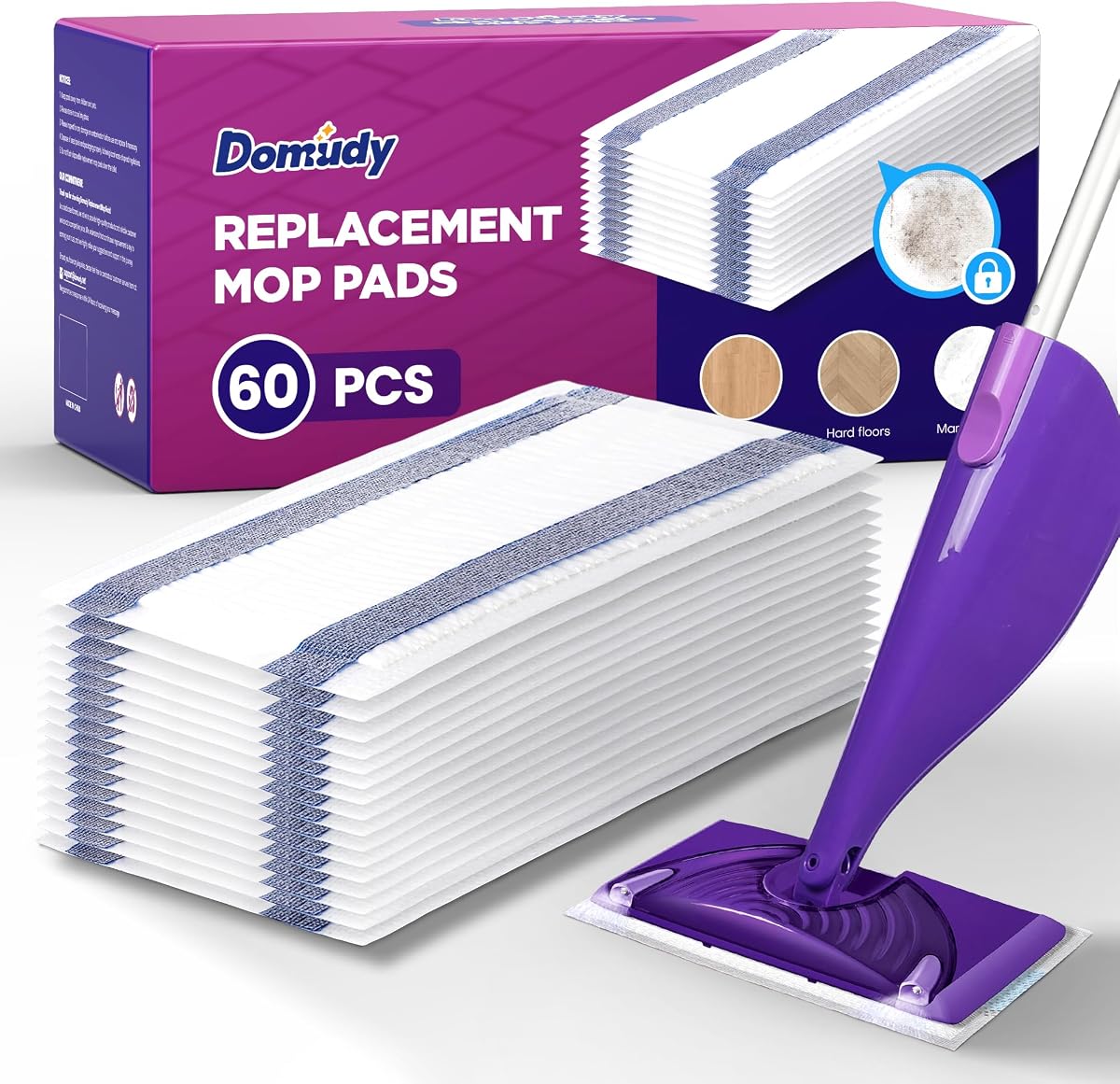 Recambios de almohadillas súper absorbentes de 4 capas para trapeador húmedo Swiffer, repuesto de almohadillas para trapeador resistentes y que no se desprenden, limpieza desechable sin rayas para todos los pisos sellados, paquete de 60