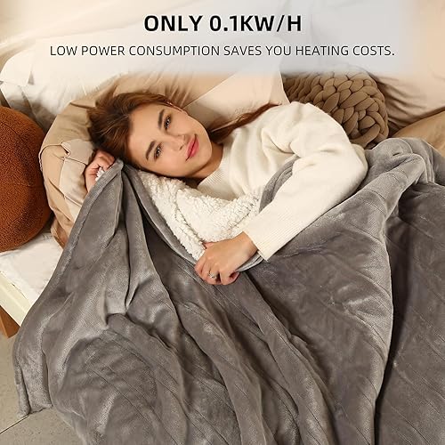 Miniatura 3 de Manta eléctrica tamaño individual  Manta térmica individual de 62 x 84 pulgadas con 5 niveles de calefacción, manta térmica con protección contra