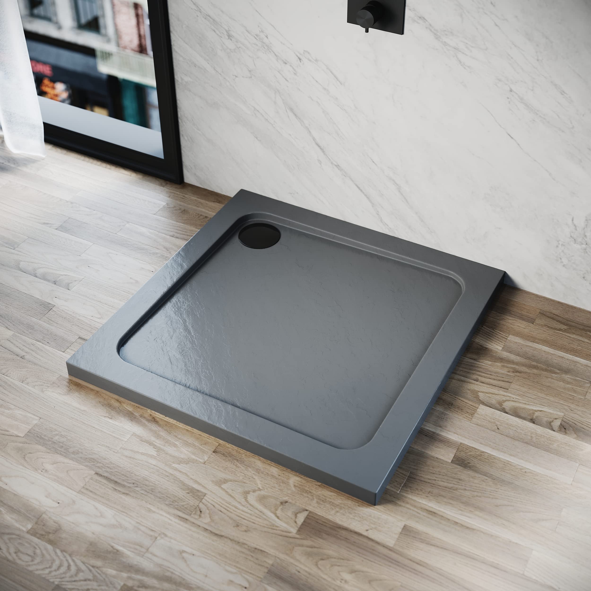 ELEGANT Grey Stone Shower Tray for Shower Enclosure Cubicle + Waste Trap 760 x 760 x 40mm