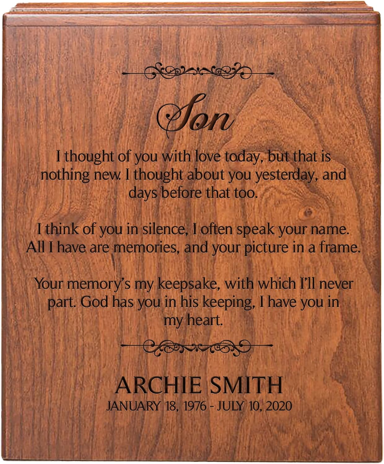 LifeSong Milestones Personalized Cherry Wood Urn for Women's Ashes, Brown, Engraved, Cremation Urn