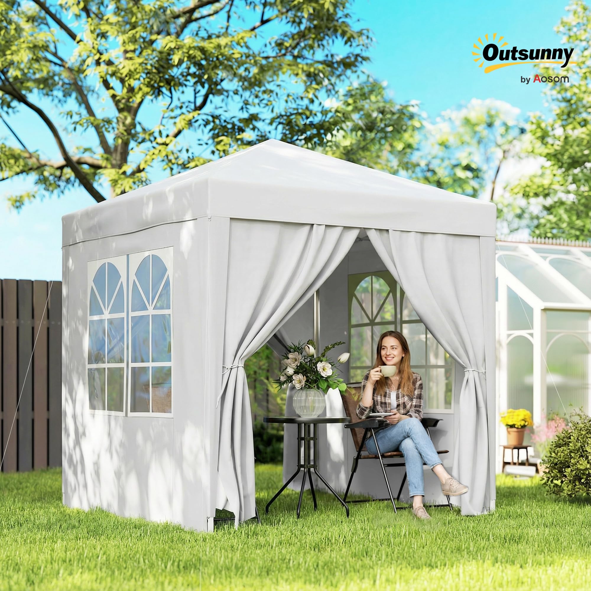 Outsunny Gazebo 2x2 m Pop-up Impermeabile Pareti Rimovibili Pieghevole Metallo Poliestere Borsa Trasporto Bianco