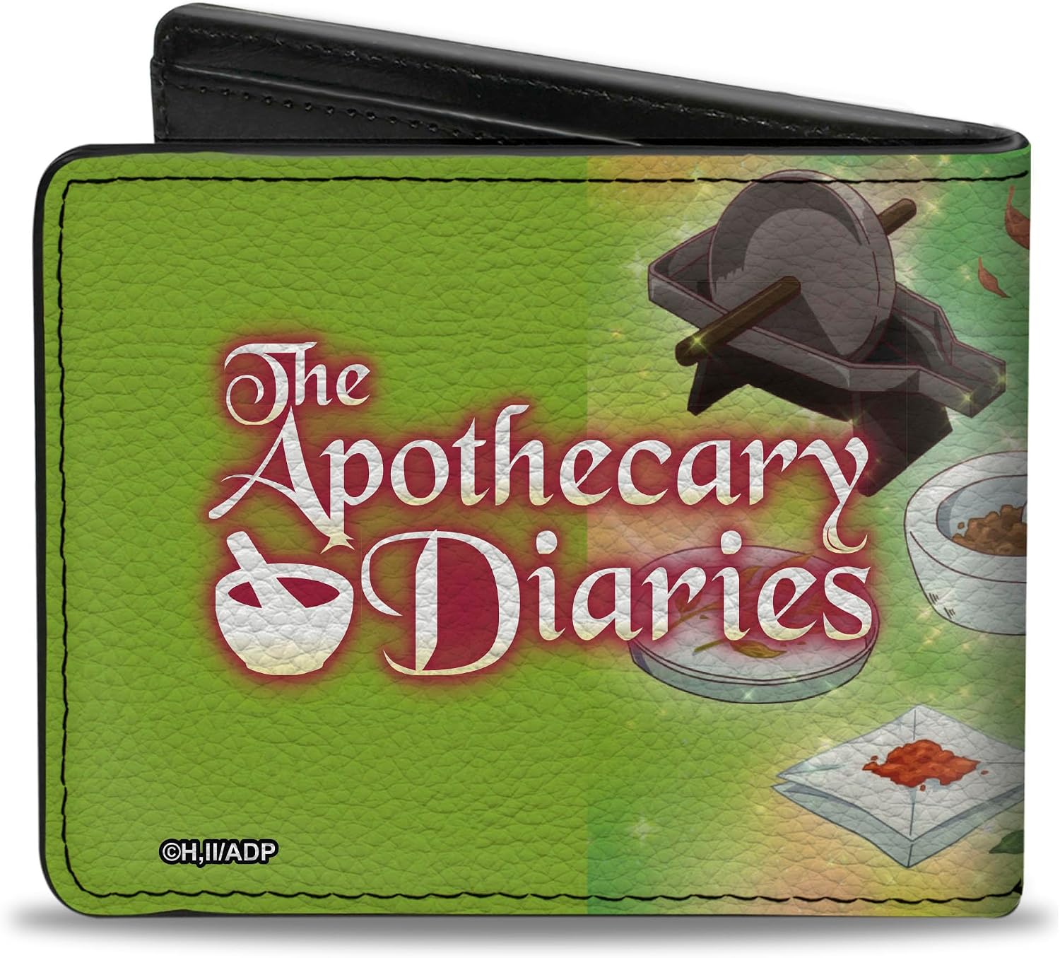 Buckle-Down The Apothercary Diaries Wallet, Bifold, Apothecary Diaries Chibi Maomao Pose and Title Logo Greens, Vegan Leather