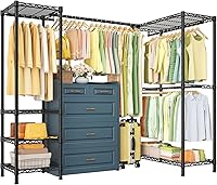 Vista 1 de E10L - Perchero en forma de L para esquina (con barra de suspensión expandible), resistente y independiente para colgar ropa, perchero portátil