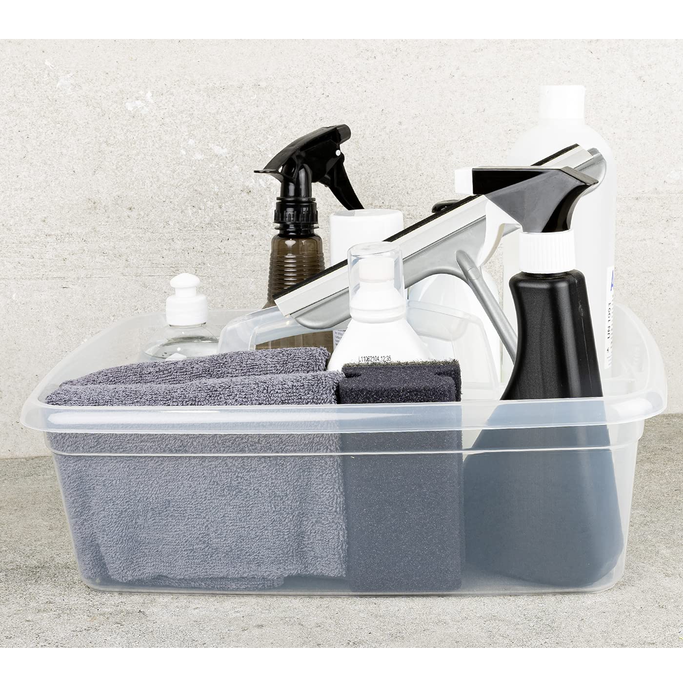 Organizador de Plástico Transparente para Productos de Limpieza - 2 Compartimientos, 39,5x29x16cm, con Asa para Almacenamiento Multiusos