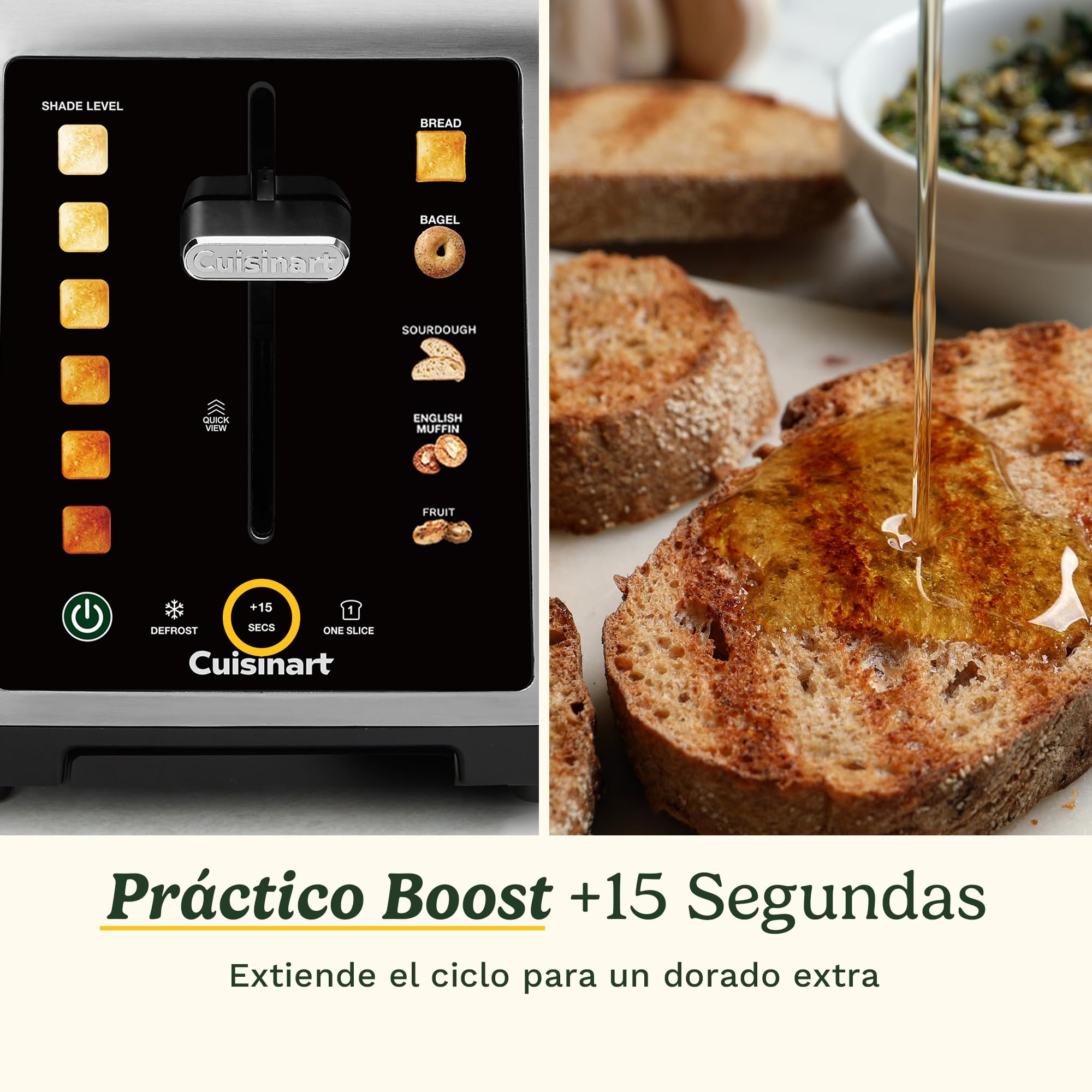 Cuisinart SimpliTouch XL Tostadora 2 Rebanadas | Ranuras XL | Pantalla Táctil | High-Lift QuickView™ | Programas Pan, Bagel, Masa Madre | Funciones Descongelar, Boost +15s | Acero Inoxidable