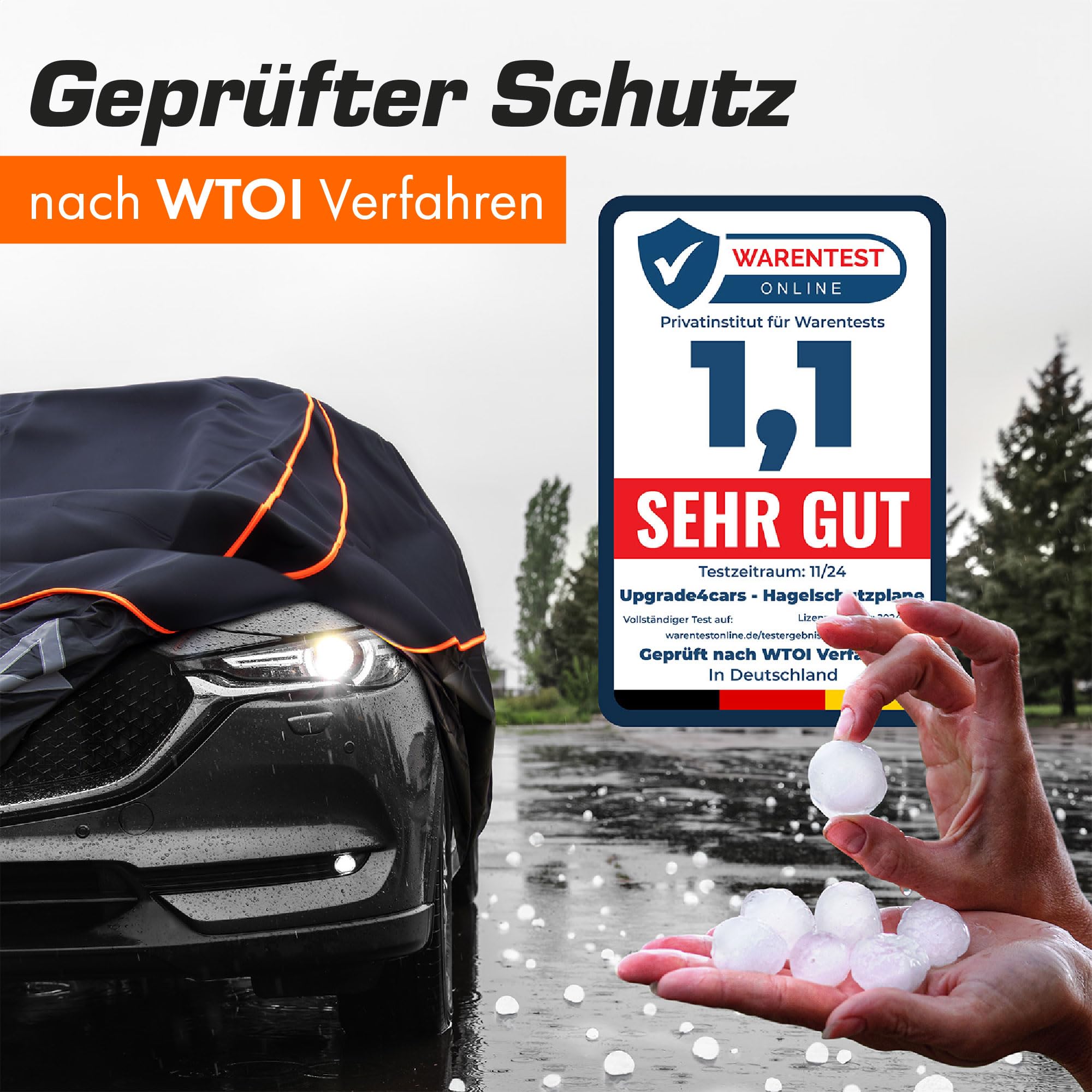 Upgrade4cars Premium Hagelschutzplane Version 2026 SUV XL 510x205x150 cm | Abdeckplane Komplett | Schutz vor Hagel & Sturm | Autoplane Universal