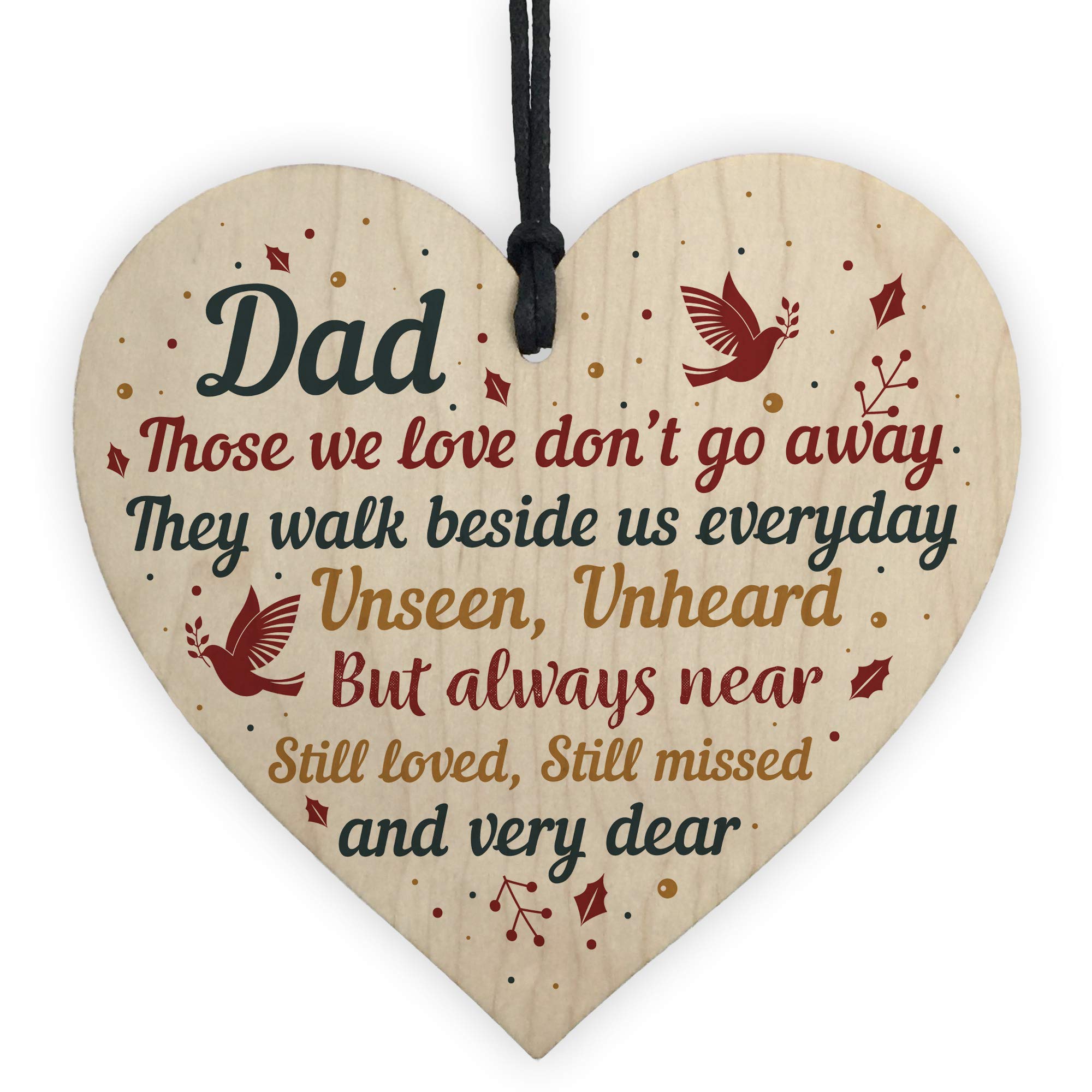 Red Ocean Dad Memorial Plaques Wooden Heart Christmas Tree Bauble Ornament Decoration Sign Gift