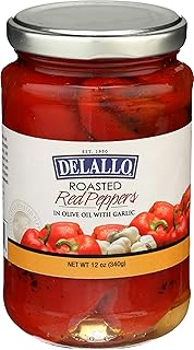 DeLallo Roasted Red Peppers w/Garlic, 12-Ounce Jars (Pack of 12)