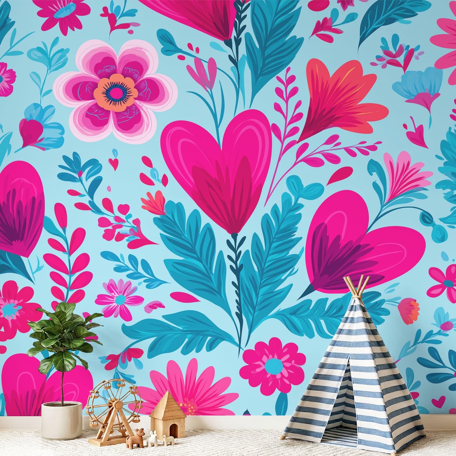Tapeta 3D botaniczna, geometryczna, romantyczna 274 x 254 cm, fototapeta, elegancka, w kształcie serca, kwiatowa, świeża tapeta mural do sypialni, przedszkola, malowniczego ogrodu