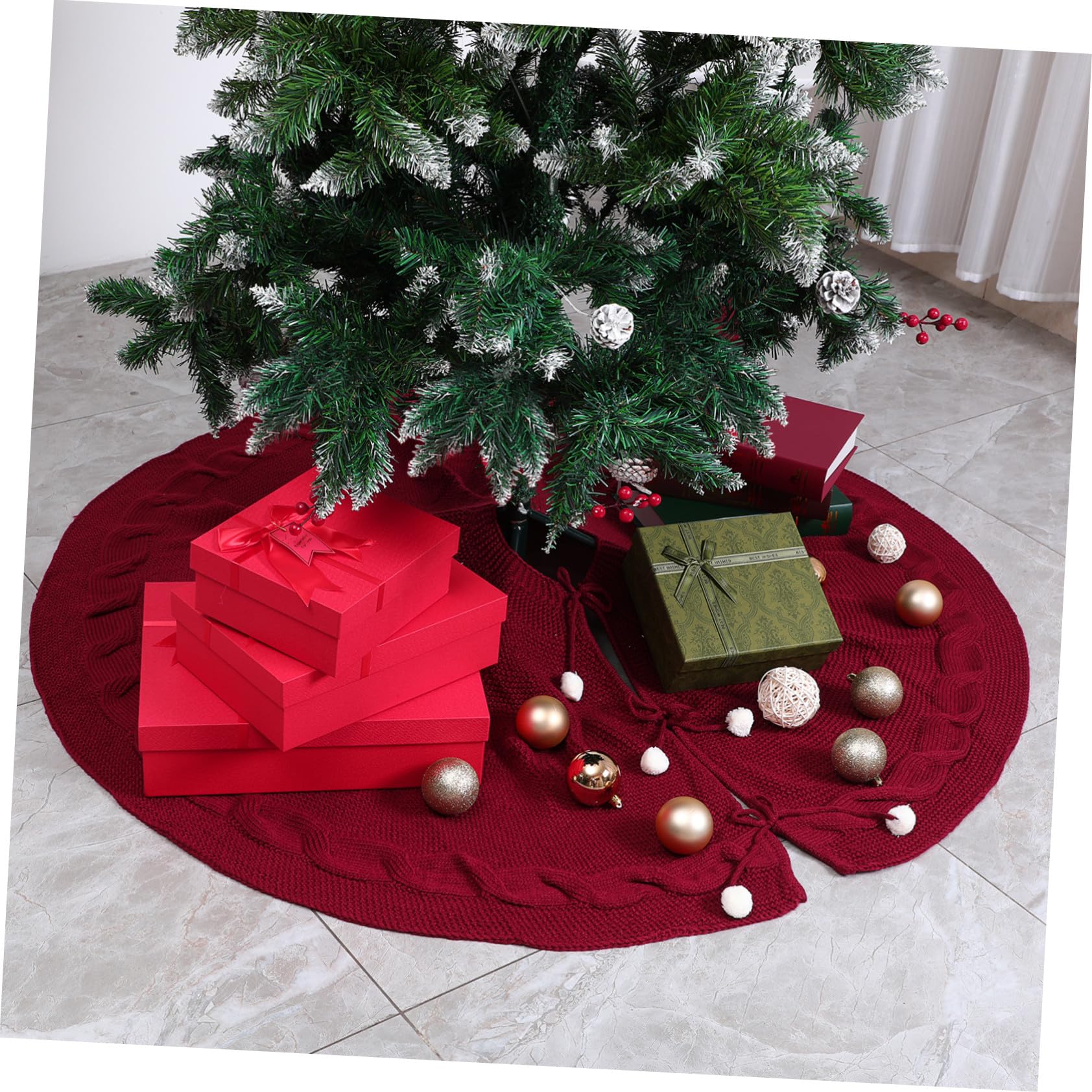 1pezzi Gonna Per Albero Di Natale Di Rosso Grembiule Decorativo Imitazione Lana Maglia Copri Albero Natale Creativo Per Casa Negozi e Hotel Aggiunta Di Atmosfera Festiva